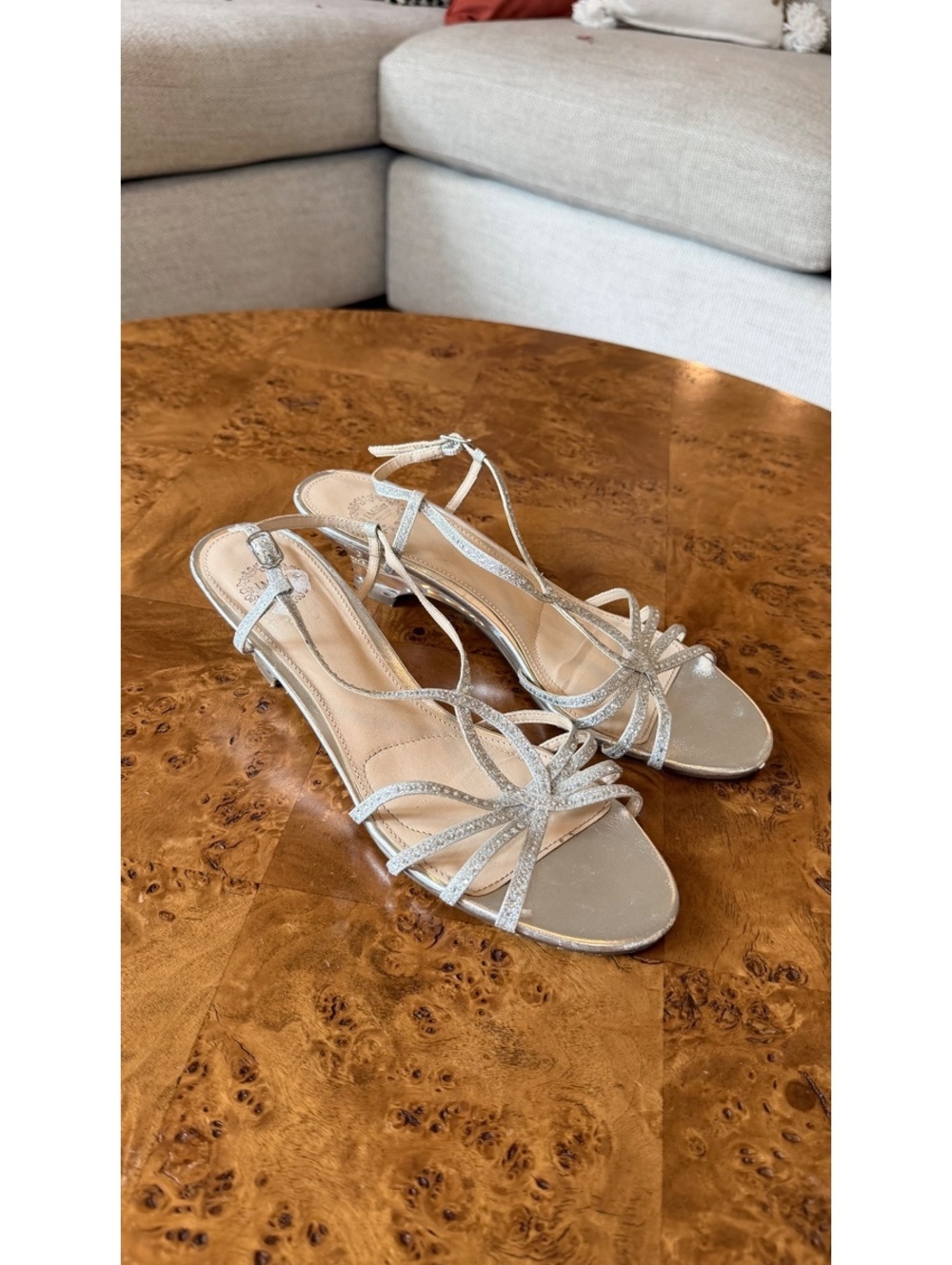 J. Miller Silver Strappy Low Heel Sandals Size 9.5